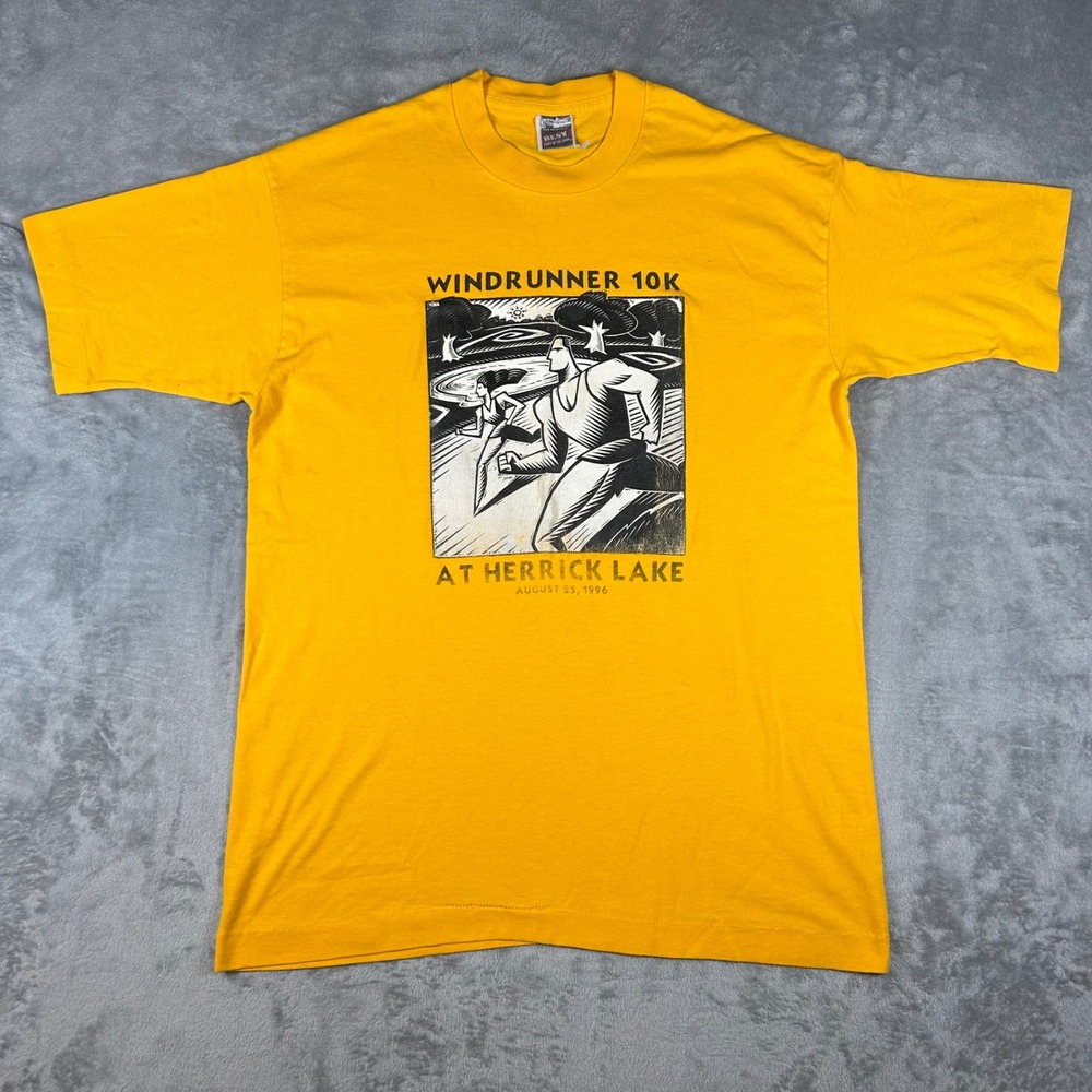 Vintage 1996 Windrunner 10K Herrick Lake T-Shirt Gold Fruit of the Loom Large